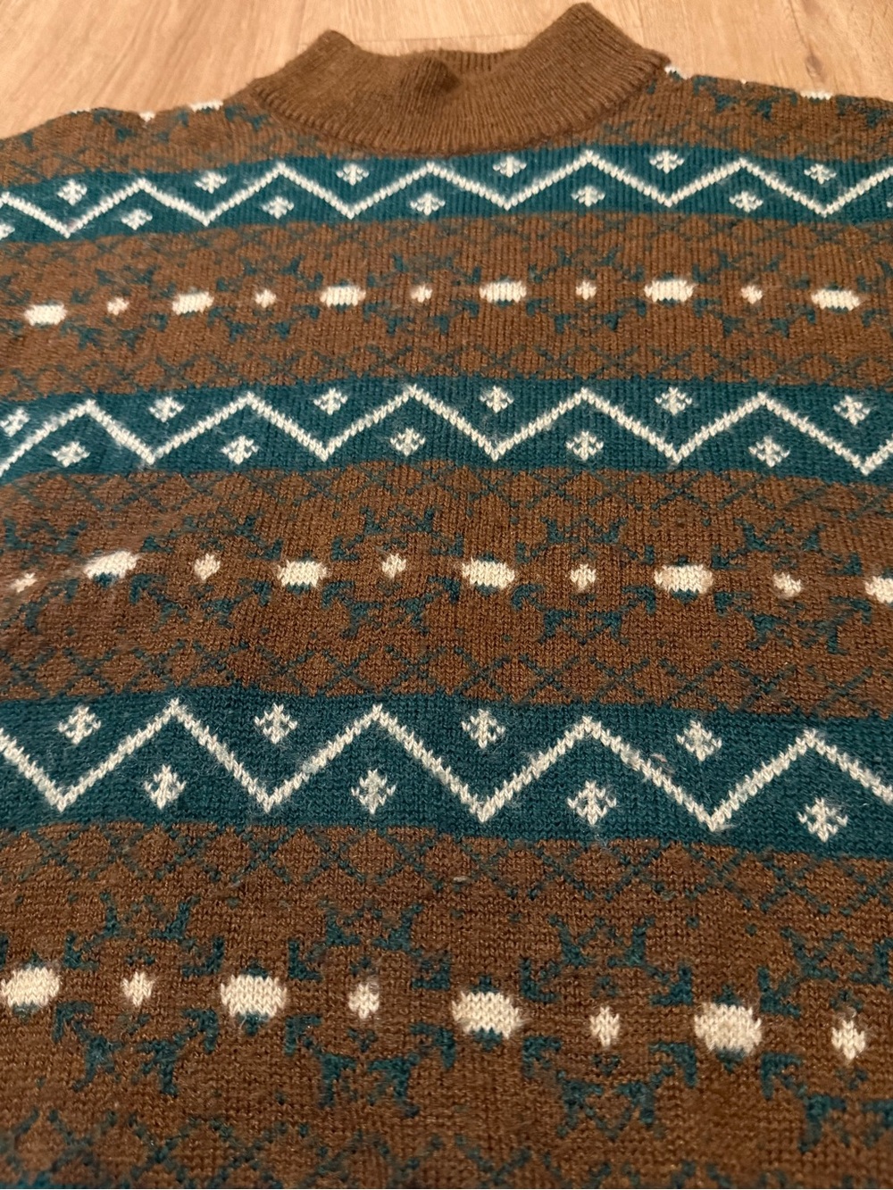 Vintage 1980’s Brown & Green Geometric Retro Mock Neck Sweater Men’s Medium - Picture 3 of 6